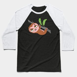 Funny Cute Hanging Relaxed Lazy Sloth in power saving mode Baseball T-Shirt